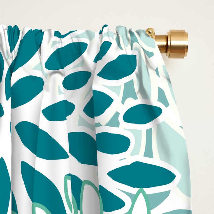 Floral Blooms in Teal, Aqua, Turquoise Window Curtain Gallery Image 2