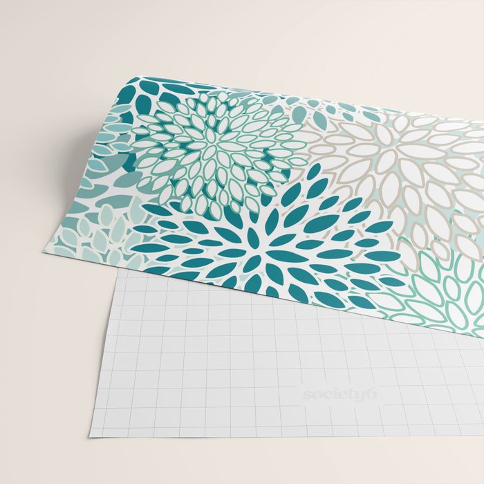 Floral Blooms in Teal, Aqua, Turquoise Wrapping Paper Gallery Image 2