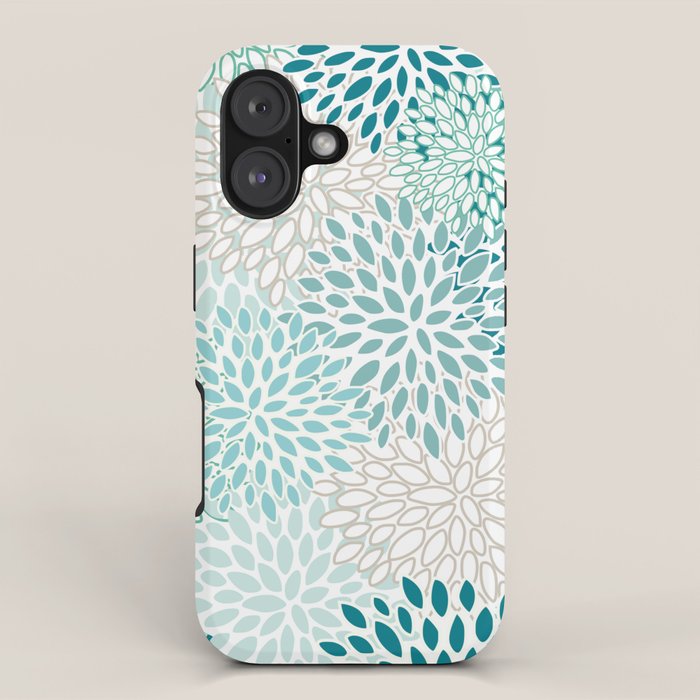 Floral Blooms in Teal, Aqua, Turquoise iPhone Case Gallery Image 1