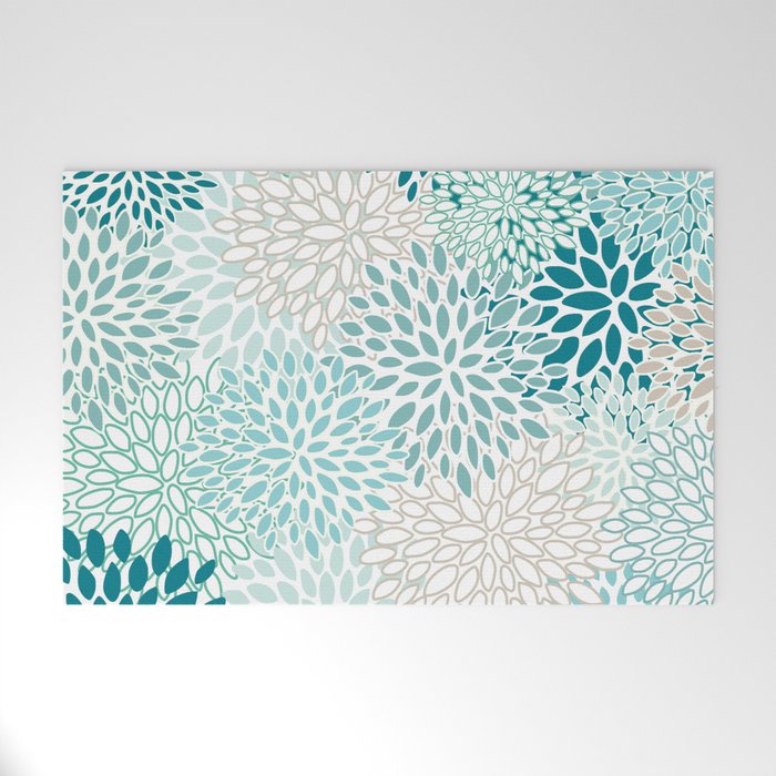 Floral Blooms in Teal, Aqua, Turquoise Welcome Mat Gallery Image 1