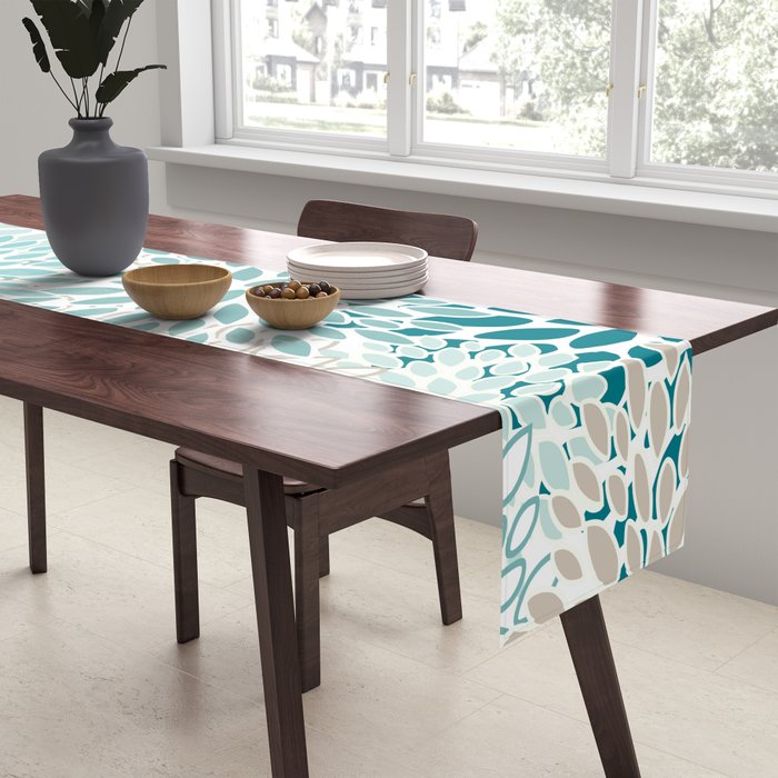 Floral Blooms in Teal, Aqua, Turquoise Table Runner Gallery Image 2