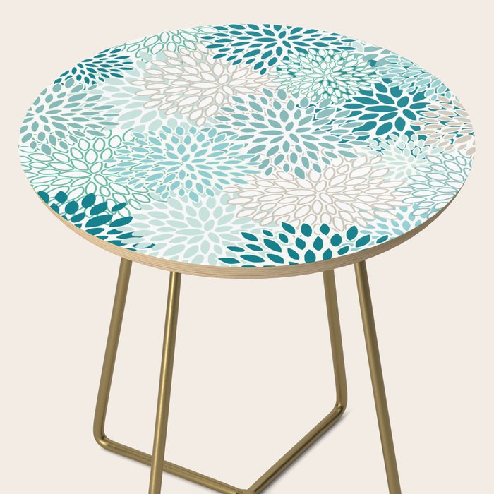 Floral Blooms in Teal, Aqua, Turquoise Side Table Gallery Image 2