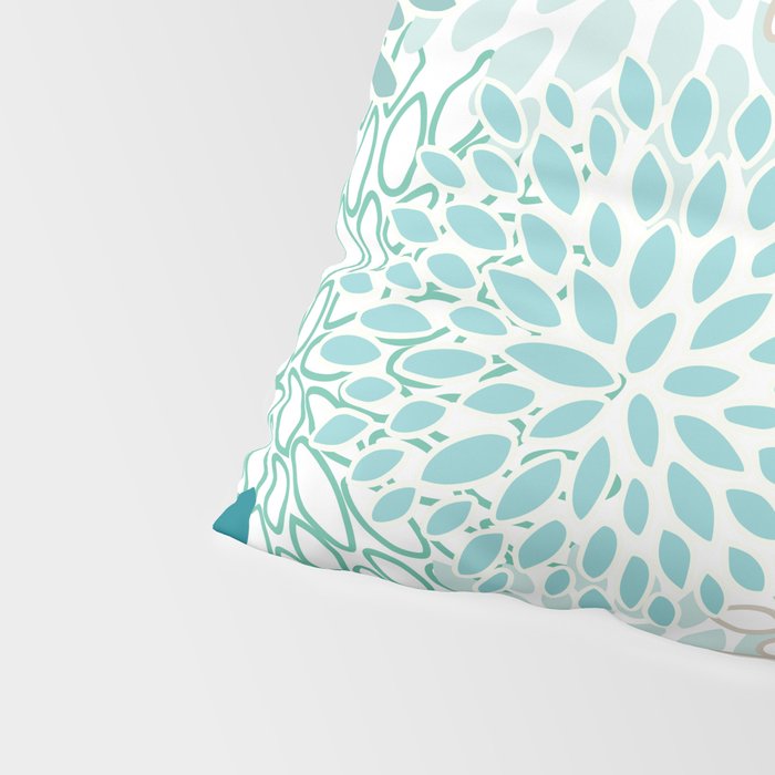 Floral Blooms in Teal, Aqua, Turquoise Pillow Sham Gallery Image 4
