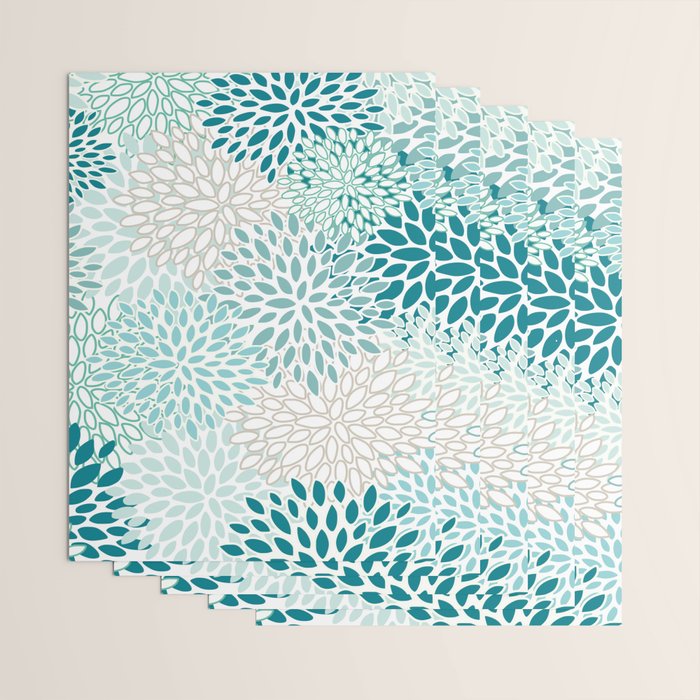 Floral Blooms in Teal, Aqua, Turquoise Wrapping Paper Gallery Image 3
