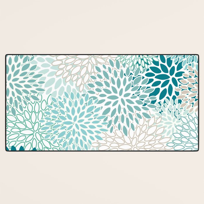 Floral Blooms in Teal, Aqua, Turquoise Desk Mat Gallery Image 3