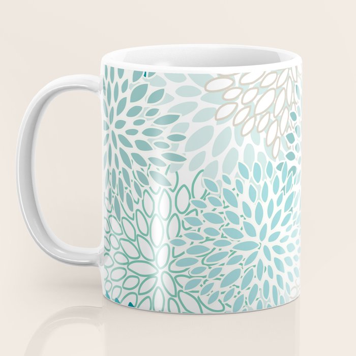 Floral Blooms in Teal, Aqua, Turquoise Coffee Mug Gallery Image 3