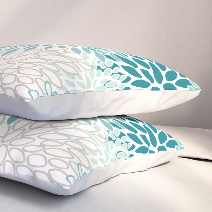 Floral Blooms in Teal, Aqua, Turquoise Pillow Sham Gallery Image 3