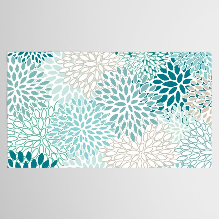 Floral Blooms in Teal, Aqua, Turquoise Tablecloth Gallery Image 2