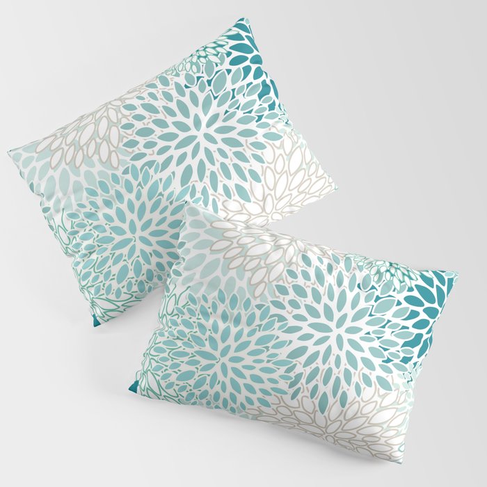 Floral Blooms in Teal, Aqua, Turquoise Pillow Sham Gallery Image 3