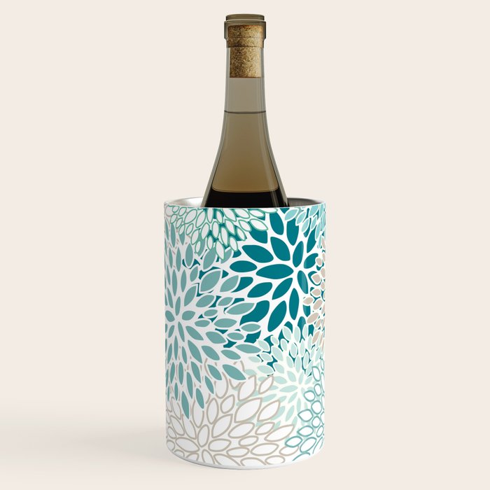 Floral Blooms in Teal, Aqua, Turquoise Wine Chiller Gallery Image 3