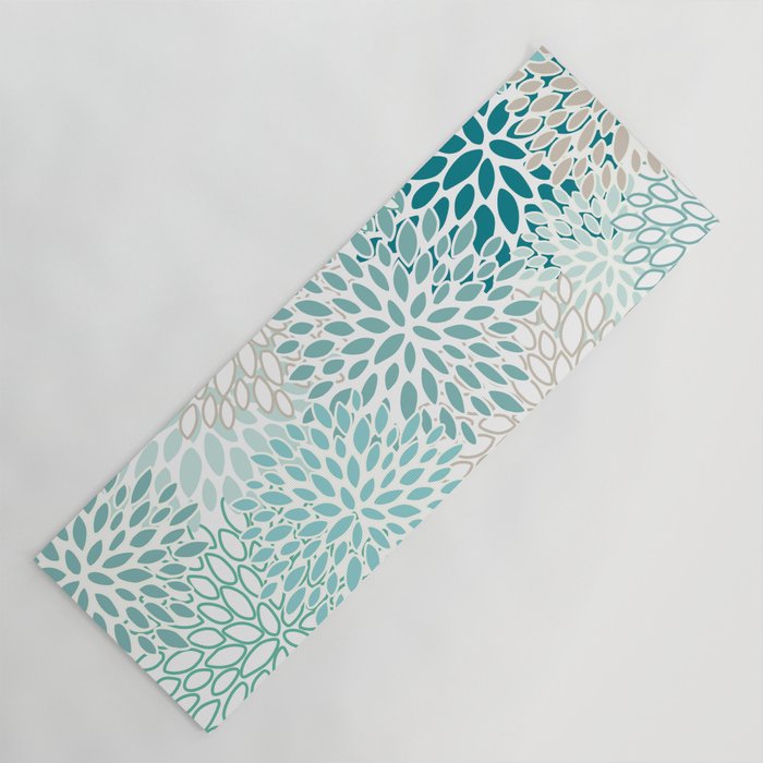 Floral Blooms in Teal, Aqua, Turquoise Yoga Mat Gallery Image 1