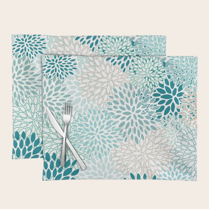 Floral Blooms in Teal, Aqua, Turquoise Placemat Gallery Image 1