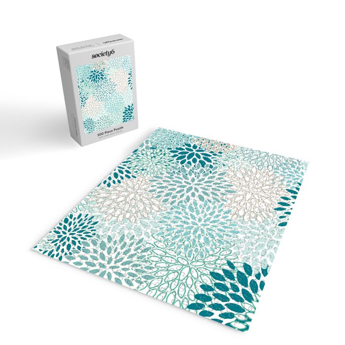 Floral Blooms in Teal, Aqua, Turquoise Jigsaw Puzzle Gallery Image 2