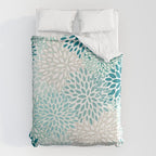 Floral Blooms in Teal, Aqua, Turquoise Duvet Cover Gallery Image 6
