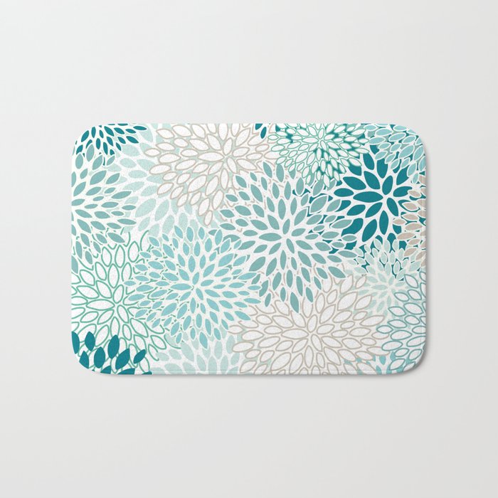 Floral Blooms in Teal, Aqua, Turquoise Bath Mat Gallery Image 1
