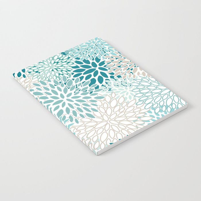 Floral Blooms in Teal, Aqua, Turquoise Notebook Gallery Image 1