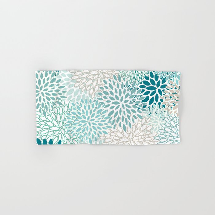 Floral Blooms in Teal, Aqua, Turquoise Bath Towel Gallery Image 1