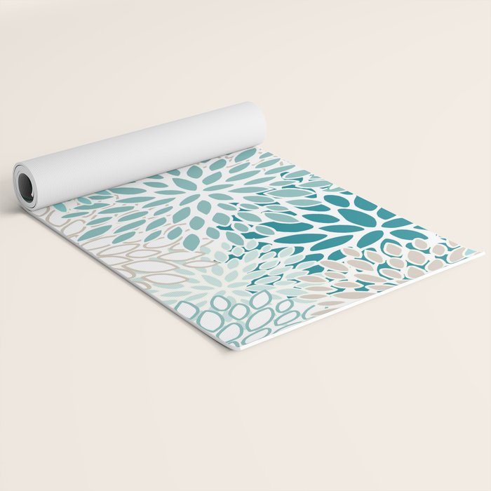 Floral Blooms in Teal, Aqua, Turquoise Yoga Mat Gallery Image 2