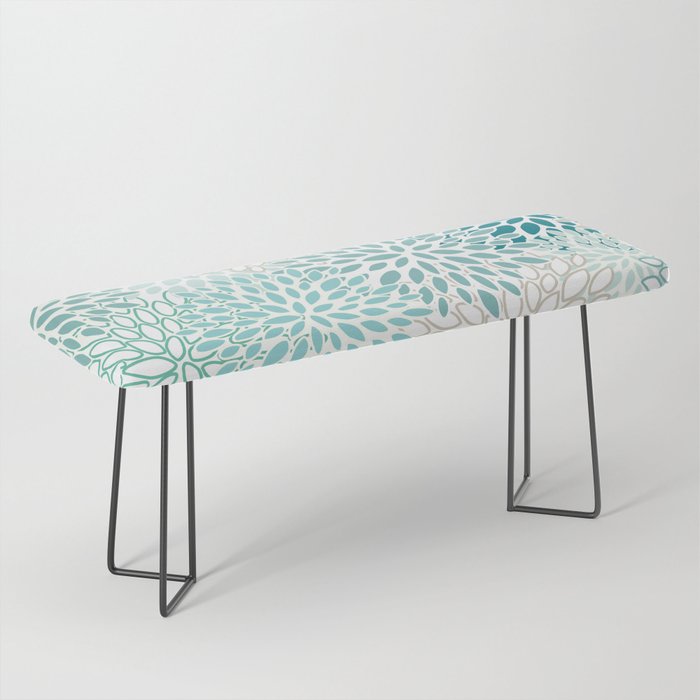 Floral Blooms in Teal, Aqua, Turquoise Bench Gallery Image 1