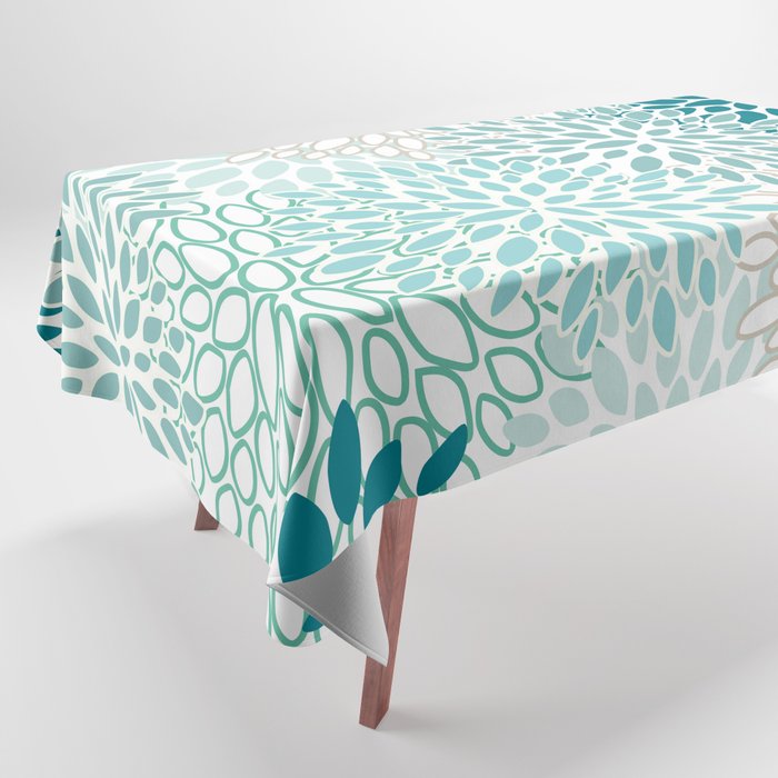 Floral Blooms in Teal, Aqua, Turquoise Tablecloth Gallery Image 1