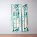 Floral Blooms in Teal, Aqua, Turquoise Window Curtain Gallery Image 3