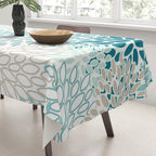 Floral Blooms in Teal, Aqua, Turquoise Tablecloth Gallery Image 3