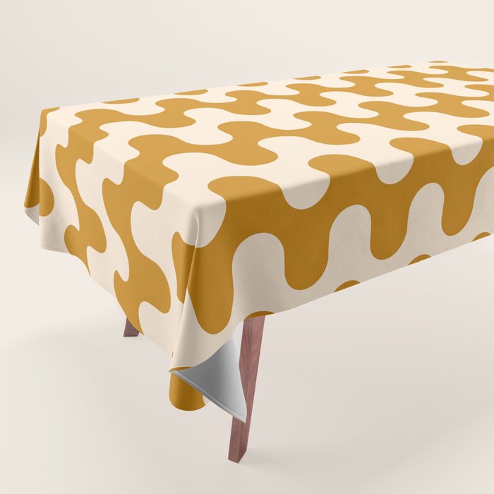 Retro Mid Century Modern Waves in  Yellow Ocher Tablecloth Gallery Image 1