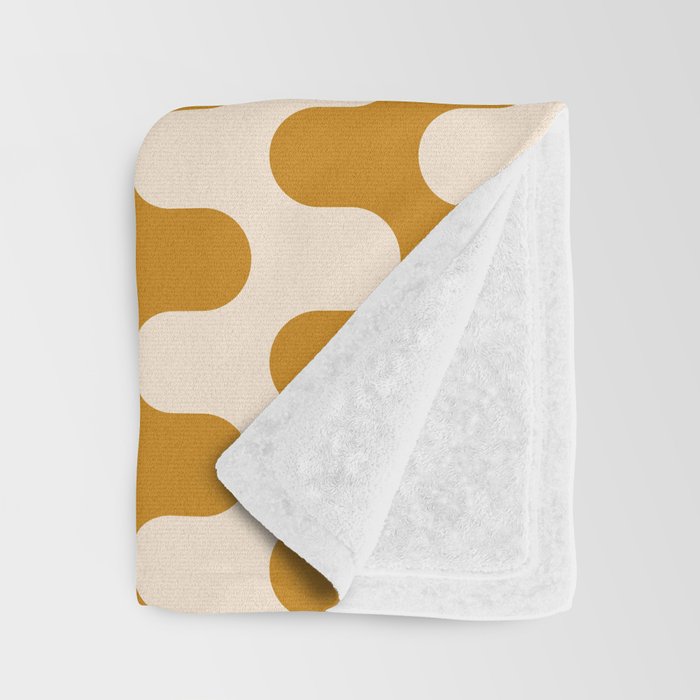 Retro Mid Century Modern Waves in  Yellow Ocher Throw Blanket Gallery Image 3