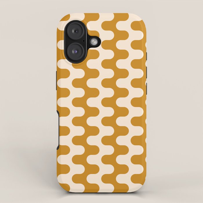 Retro Mid Century Modern Waves in  Yellow Ocher iPhone Case Gallery Image 1