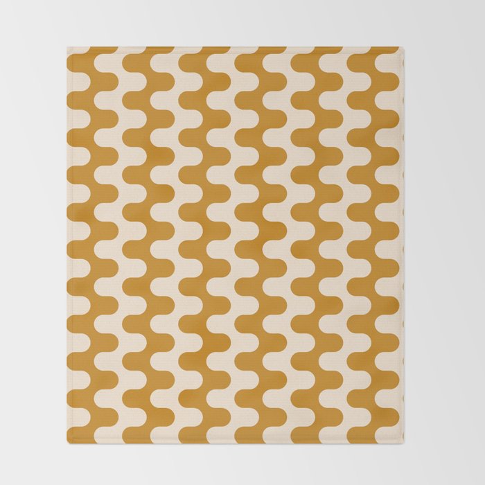 Retro Mid Century Modern Waves in  Yellow Ocher Throw Blanket Gallery Image 2