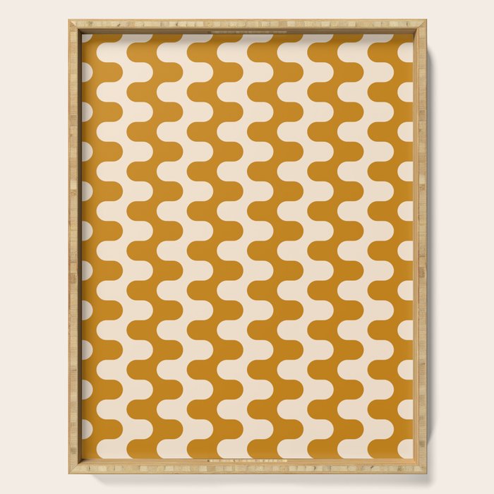 Retro Mid Century Modern Waves in  Yellow Ocher Serving Tray Gallery Image 1