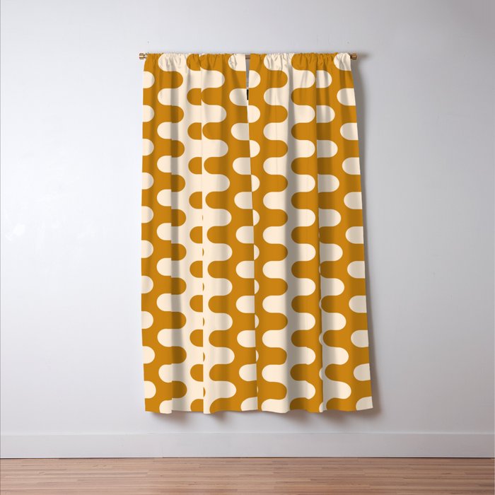 Retro Mid Century Modern Waves in  Yellow Ocher Window Curtain Gallery Image 3