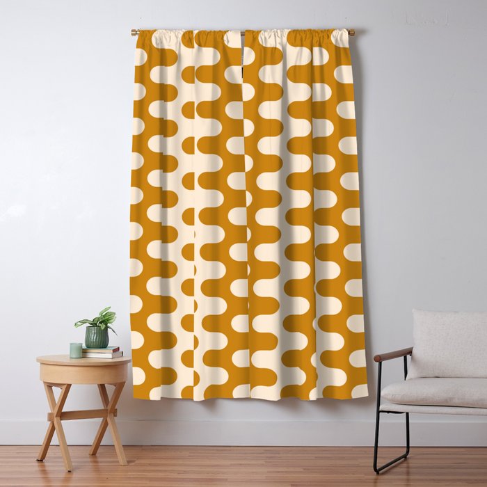 Retro Mid Century Modern Waves in  Yellow Ocher Window Curtain Gallery Image 1