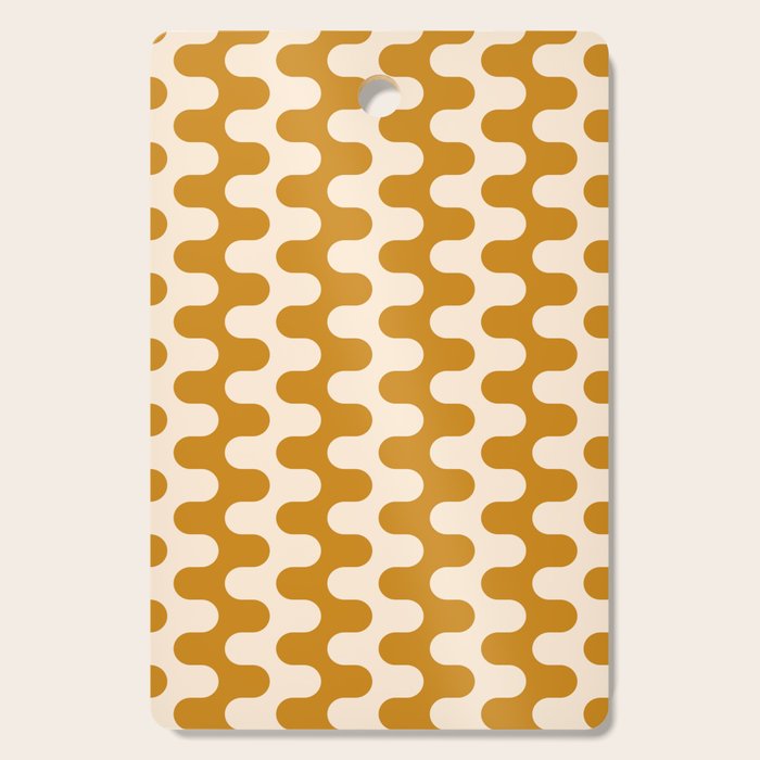 Retro Mid Century Modern Waves in  Yellow Ocher Cutting Board Gallery Image 1