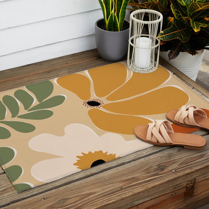 columbian old retro floral art print  Outdoor Rug Gallery Image 2