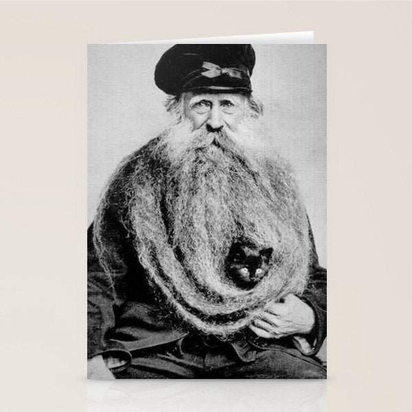 Kitten in the Beard of Old Man black and white photograph Stationery Card Gallery Image 2