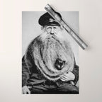Kitten in the Beard of Old Man black and white photograph Wrapping Paper Gallery Image 1