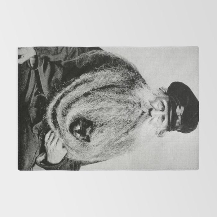 Kitten in the Beard of Old Man black and white photograph Rug Gallery Image 2