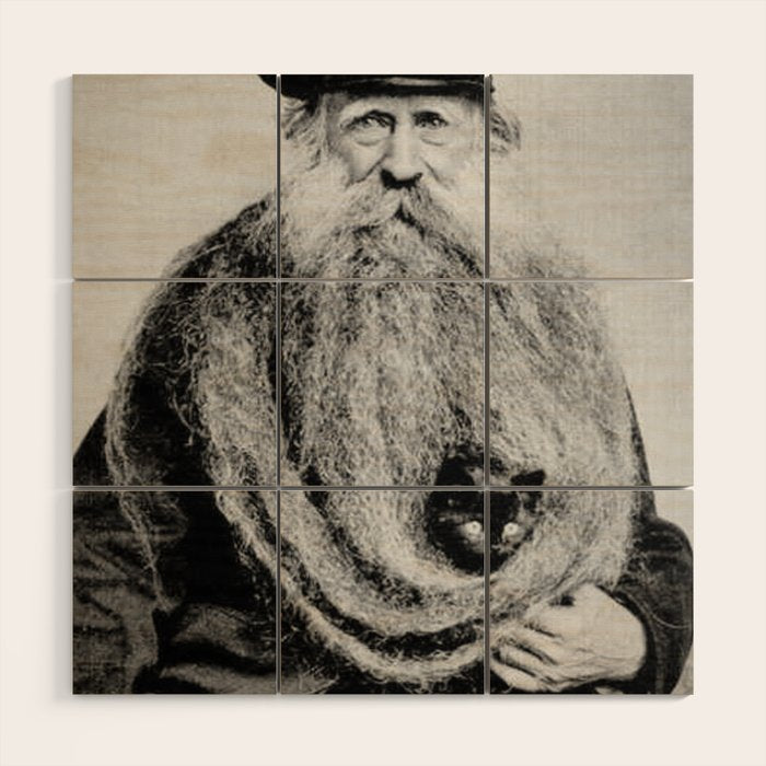 Kitten in the Beard of Old Man black and white photograph Wood Wall Art Gallery Image 1