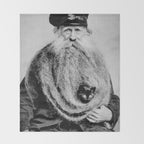 Kitten in the Beard of Old Man black and white photograph Throw Blanket Gallery Image 2