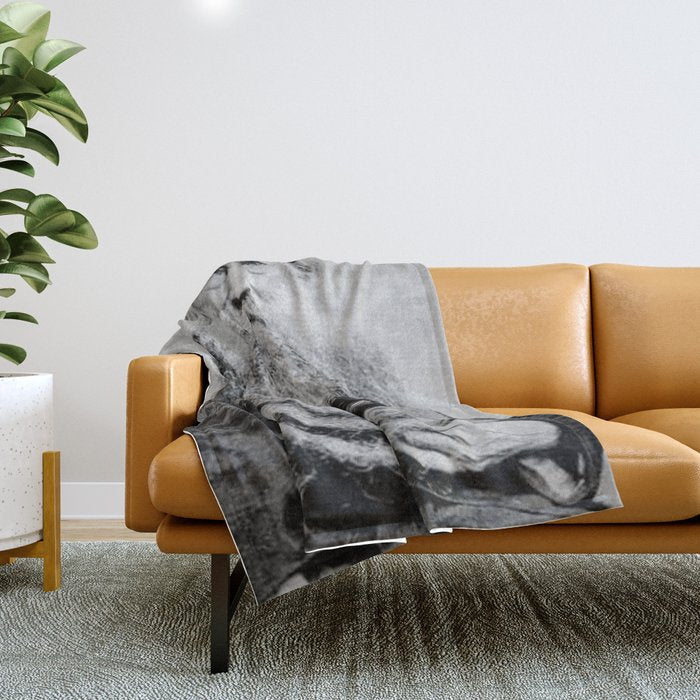 Kitten in the Beard of Old Man black and white photograph Throw Blanket Gallery Image 1