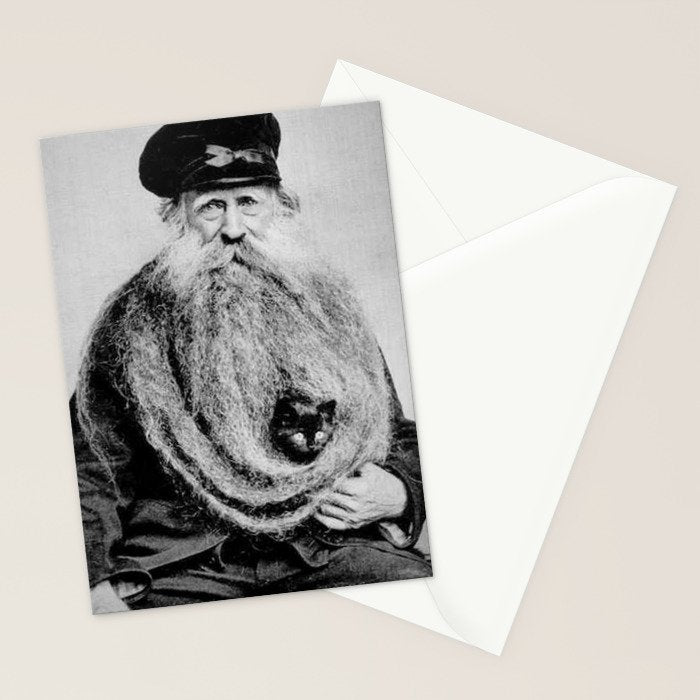 Kitten in the Beard of Old Man black and white photograph Stationery Card Gallery Image 2