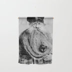 Kitten in the Beard of Old Man black and white photograph Wall Hanging Gallery Image 1