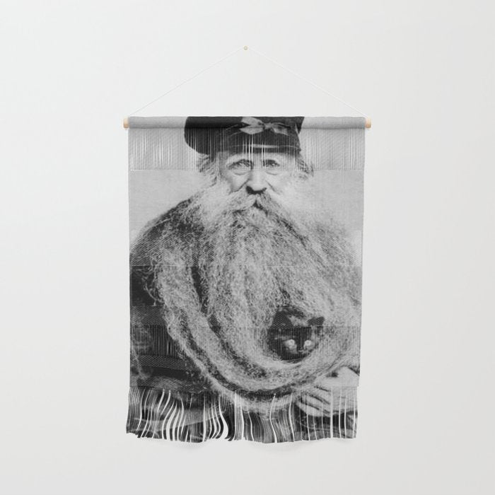 Kitten in the Beard of Old Man black and white photograph Wall Hanging Gallery Image 1