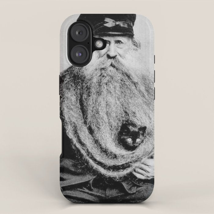 Kitten in the Beard of Old Man black and white photograph iPhone Case Gallery Image 1