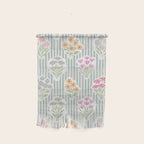Ditsy Flower Sticker Bouquets on Blue and Cream Pinstripes Wall Hanging Gallery Image 1