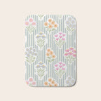 Ditsy Flower Sticker Bouquets on Blue and Cream Pinstripes Bath Mat Gallery Image 1