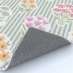 Ditsy Flower Sticker Bouquets on Blue and Cream Pinstripes Rug Gallery Image 4