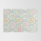 Ditsy Flower Sticker Bouquets on Blue and Cream Pinstripes Rug Gallery Image 2