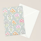 Ditsy Flower Sticker Bouquets on Blue and Cream Pinstripes Stationery Card Gallery Image 2